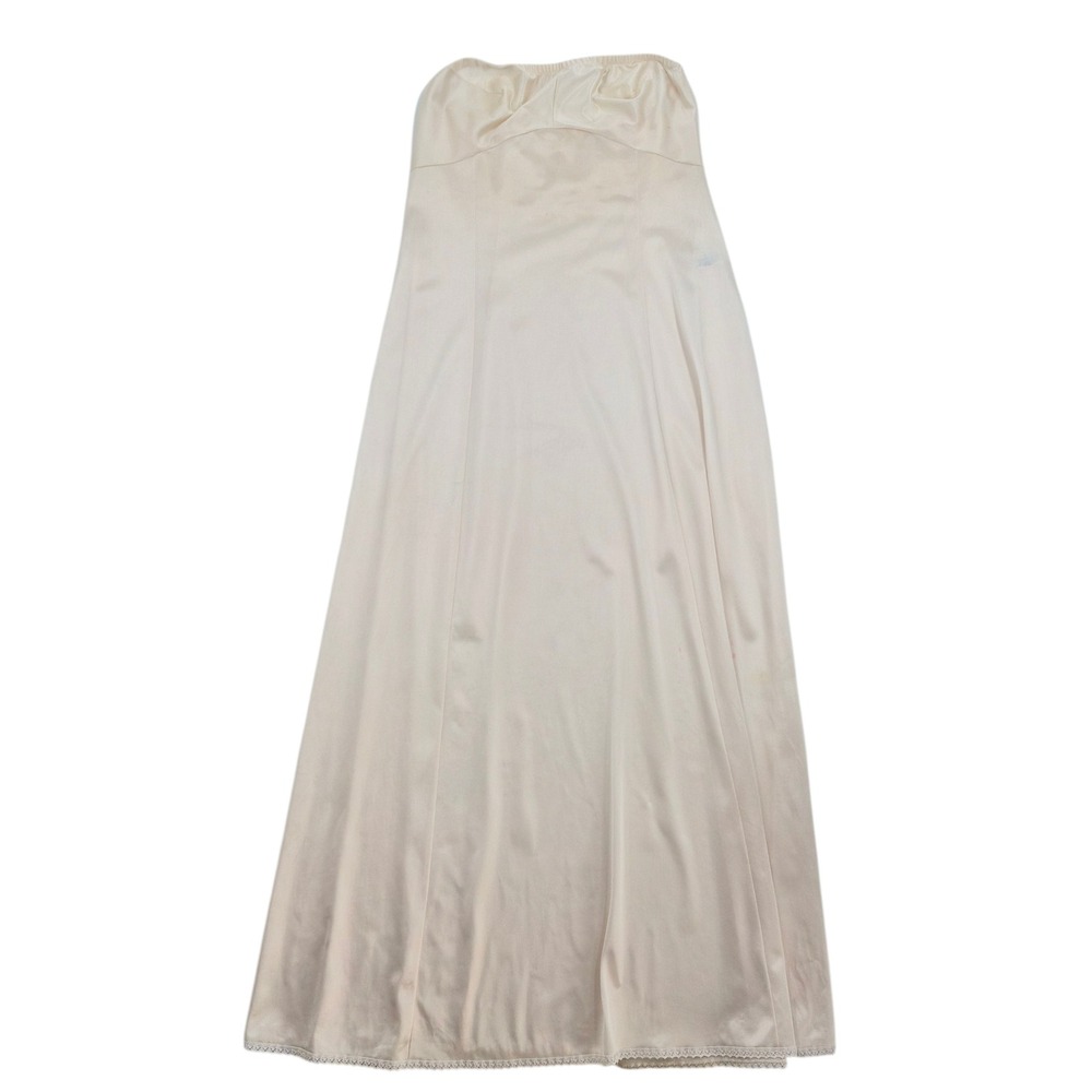 Vanity Fair Vintage Maxi Strapless Slip Cream Lace Trim Nylon USA Size 36LL - Picture 2 of 12